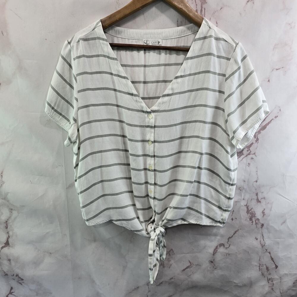 Carve Designs White Striped Tie-Front V-Neck Crop Top